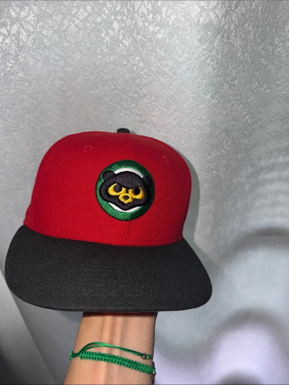 Cubs Red and Black Snapback Hat with Green Accent
